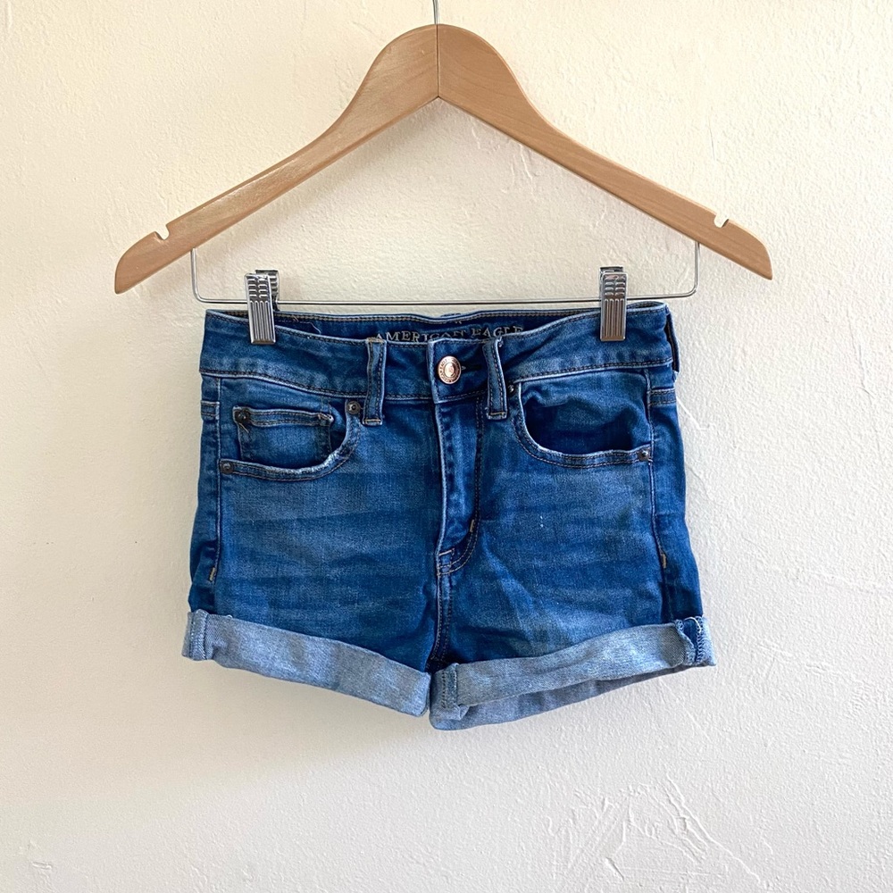 AEO High Rise Shortie Denim Shorts